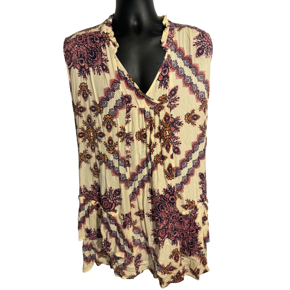 Living Doll Los Angeles Boho Paisley Ruffle Tiered Sleeveless Tunic Top 2X NEW